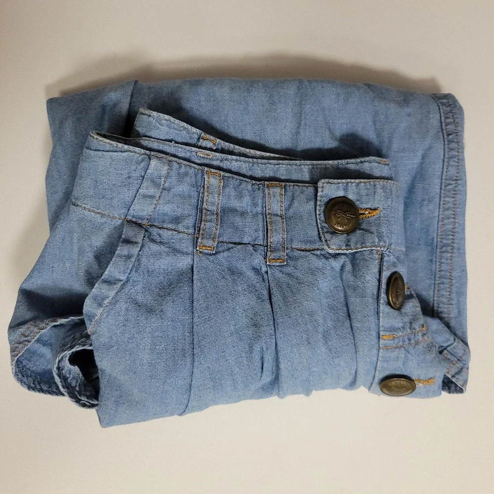 Mango Jeans Denim Pleated Button Midi Skirt 6 100% Cotton Pocket Y2K Indie Retro